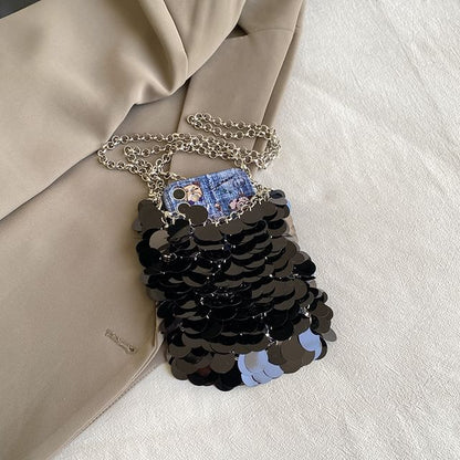Sequin Chain Strap Crossbody Bag