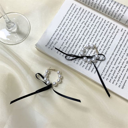 Faux Pearl Bow Choker / Hoop Earring