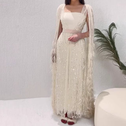 Sequin Sheath Evening Flared-Sleeve Gown