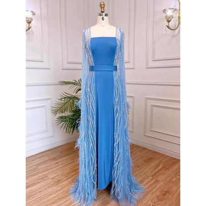 Sequin Sheath Evening Flared-Sleeve Gown