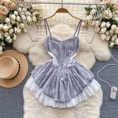 Thin Strap Lace Panel Mini A-Line Dress