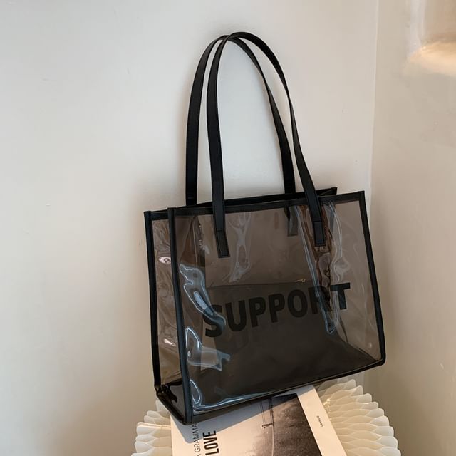 Lettering Print PVC Tote Bag