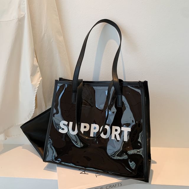 Lettering Print PVC Tote Bag