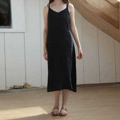 Thin Strap V-Neck Simple Backless Midi Shift Dress