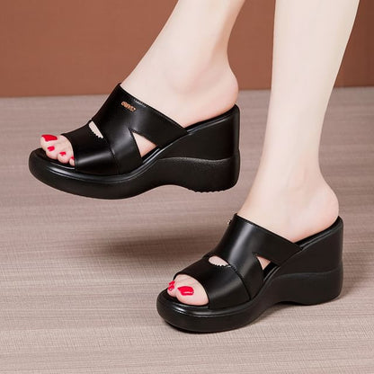 Cutout Platform Wedge Slide Sandals