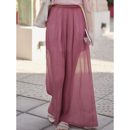 Short-Sleeve Tie Dye Midi Qipao / High Rise Plain Maxi A-Line Skirt / Wide Leg Pants / Set