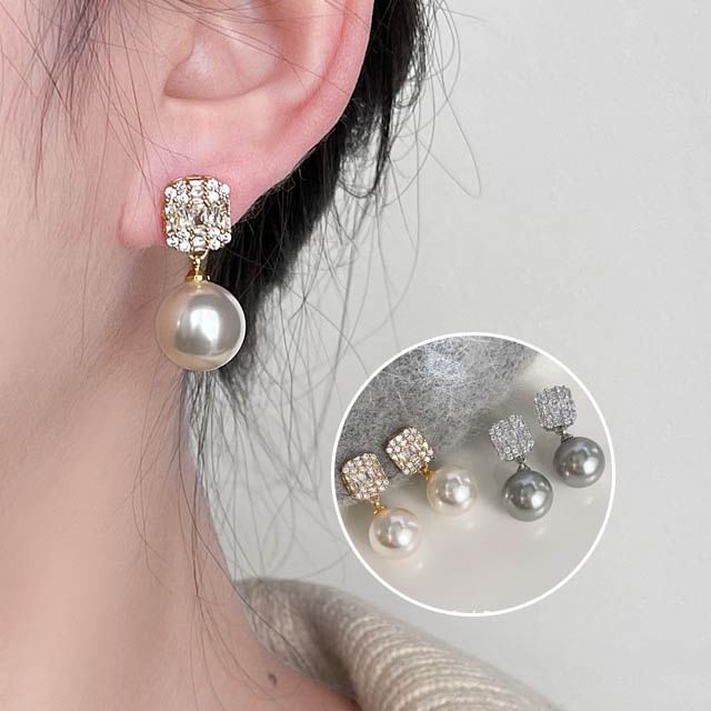 Rhinestone Faux Pearl Alloy Drop Earring