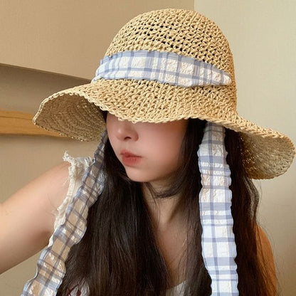 Plaid Striped Straw Sun Hat