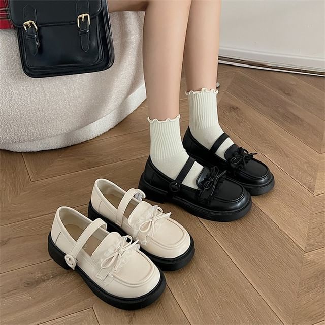 Faux Leather Ribbon Loafers