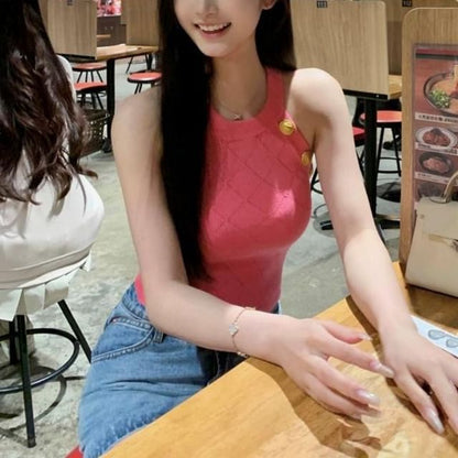 Halter Neck Plain Knit Top