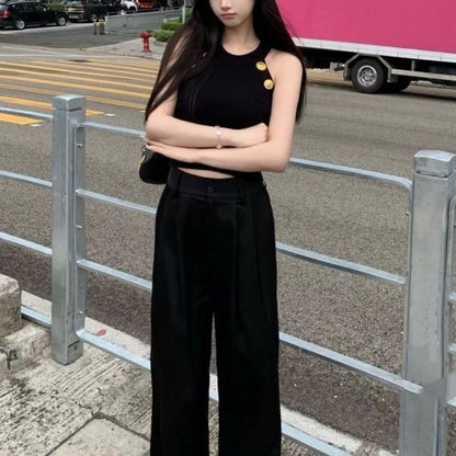 Halter Neck Plain Knit Top