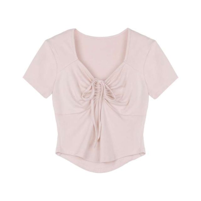 Short-Sleeve Plain Drawstring T-Shirt