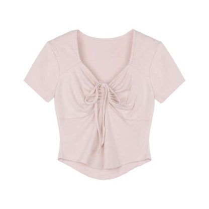 Short-Sleeve Plain Drawstring T-Shirt
