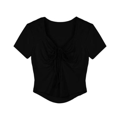 Short-Sleeve Plain Drawstring T-Shirt