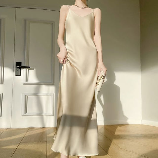 Thin Strap V-Neck Simple Maxi A-Line Dress