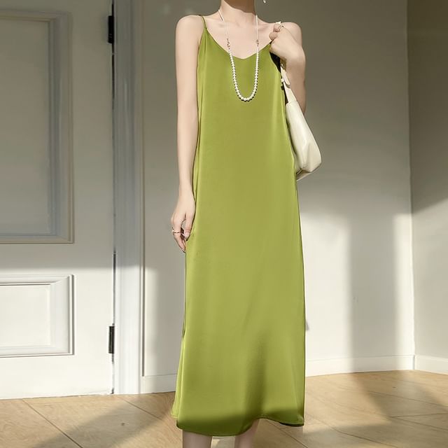 Thin Strap V-Neck Simple Maxi A-Line Dress