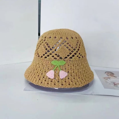 Hat Woven Floral Embroidered Bucket