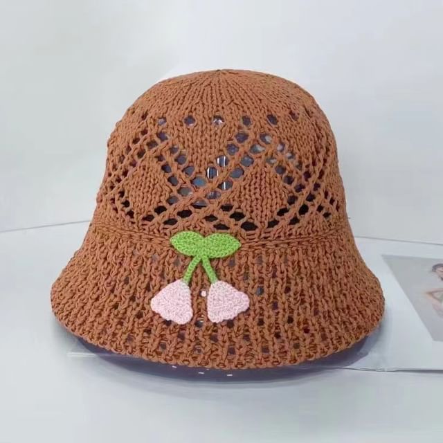 Hat Woven Floral Embroidered Bucket