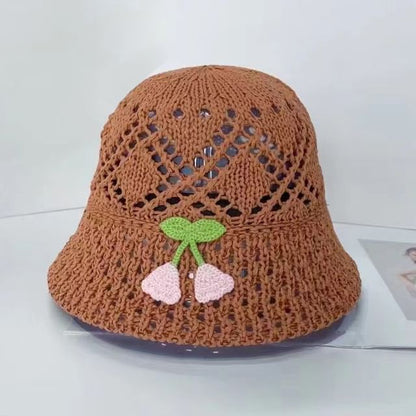 Hat Woven Floral Embroidered Bucket