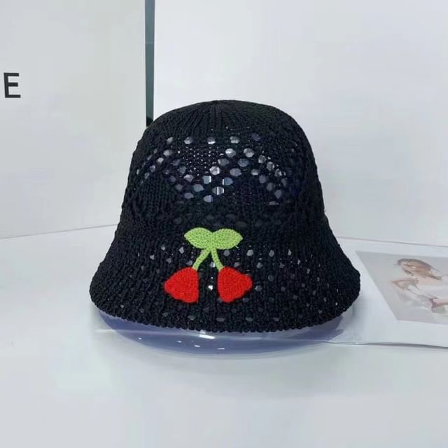 Hat Woven Floral Embroidered Bucket