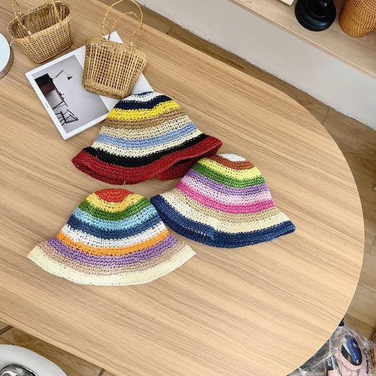 Straw Hat Striped Bucket