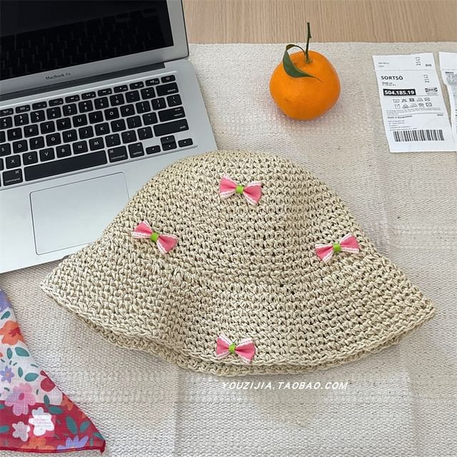 Bow Straw Bucket Hat