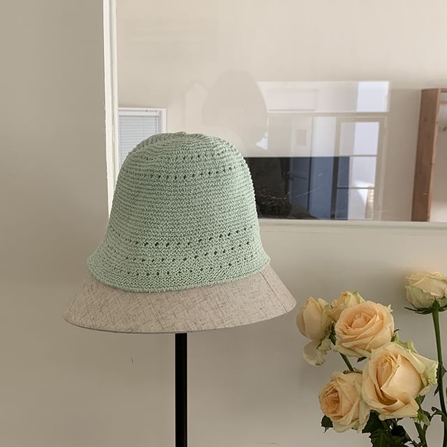 Eyelet Straw Bucket Hat