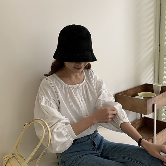 Eyelet Straw Bucket Hat