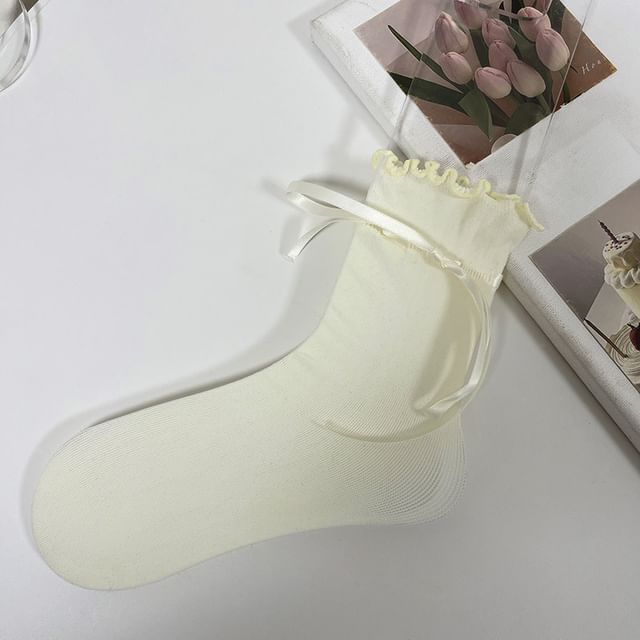 Plain Bow Lettuce Edge Socks