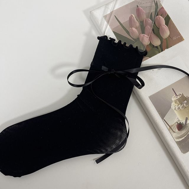 Plain Bow Lettuce Edge Socks