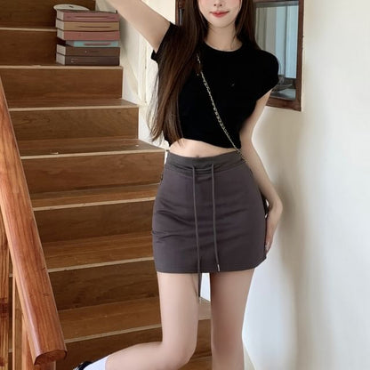 Drawstring Waist Mini Pencil Skirt