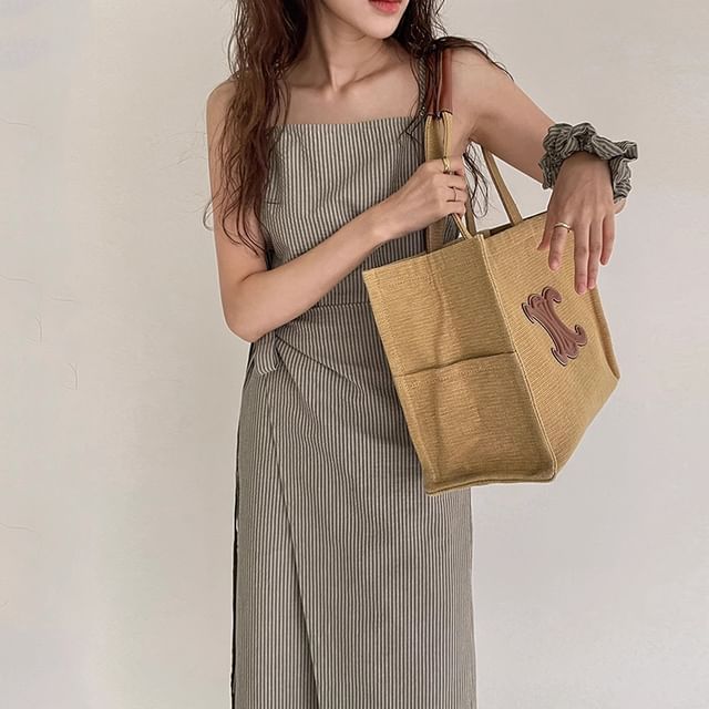 Thin Strap Striped Tie-Side Midi A-Line Dress
