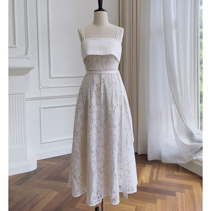 Evening A-Line Strap Gown Paneled Spaghetti Lace