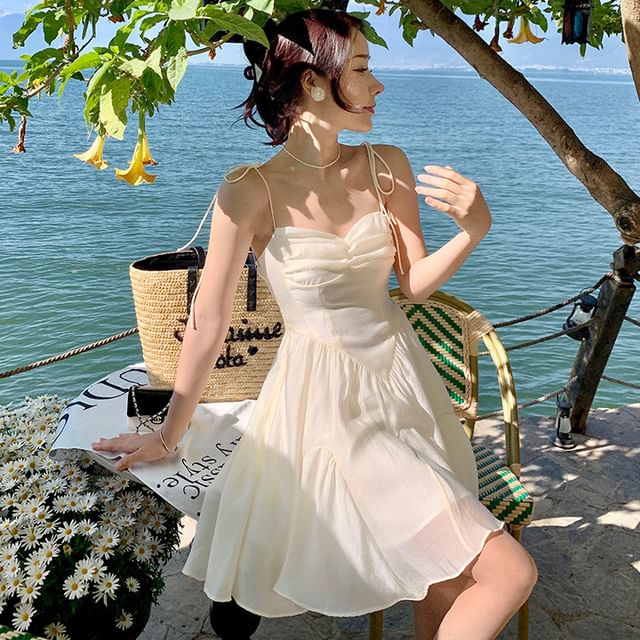 Thin Strap Simple Shirred Mini Sundress
