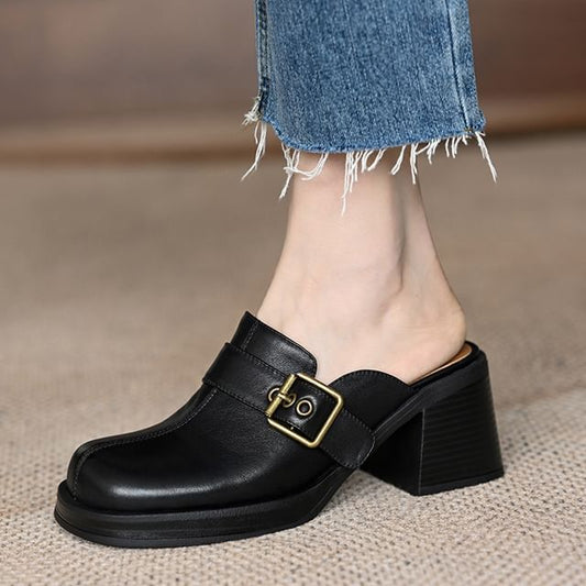 Block Heel Buckled Mules