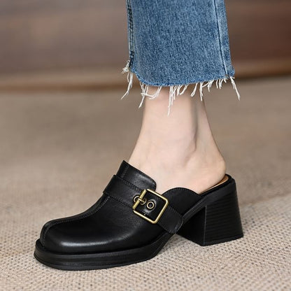 Block Heel Buckled Mules