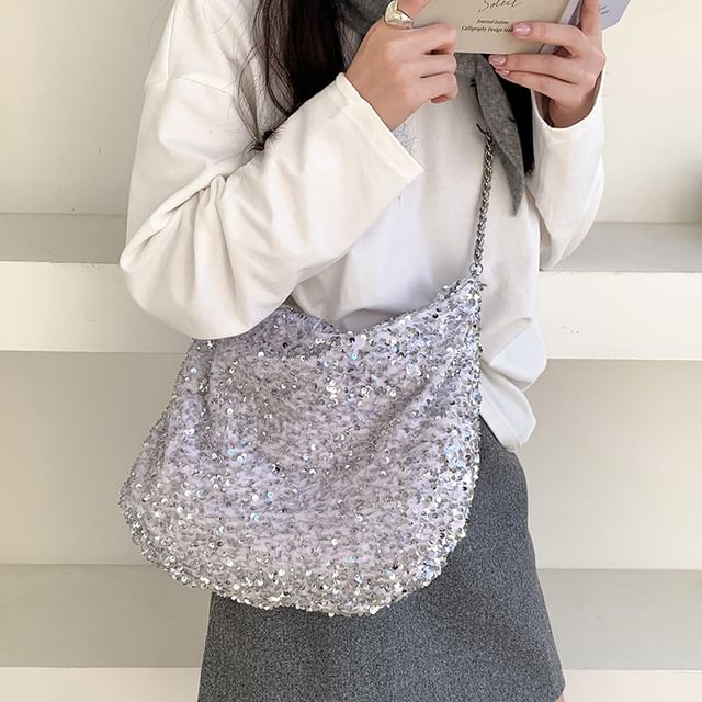 Chain Strap Sequin Crossbody Bag