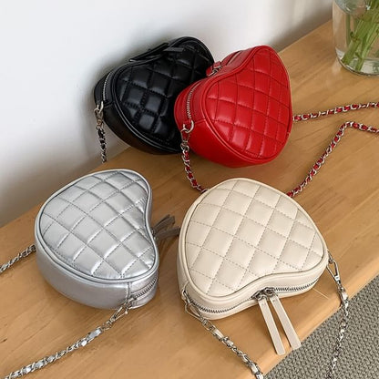 Strap Quilted Crossbody Bag Heart Chain