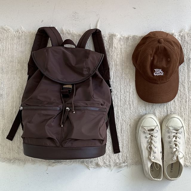 Plain Buckled Nylon Backpack