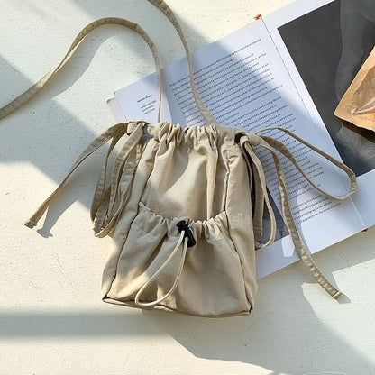 Plain Drawstring Nylon Crossbody Bag