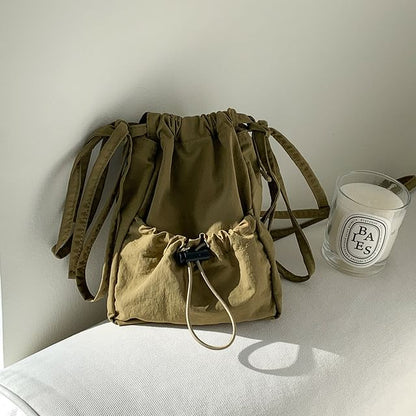 Plain Drawstring Nylon Crossbody Bag