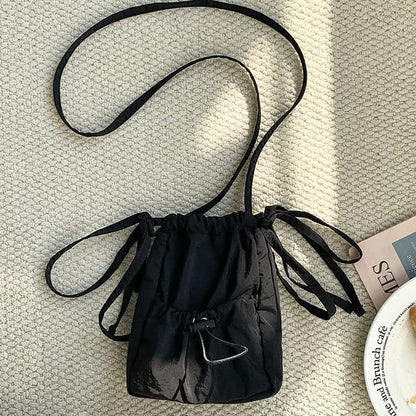 Plain Drawstring Nylon Crossbody Bag