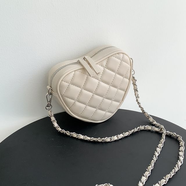 Chain Strap Heart Quilted Crossbody Bag