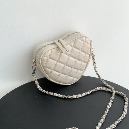 Strap Quilted Crossbody Bag Heart Chain