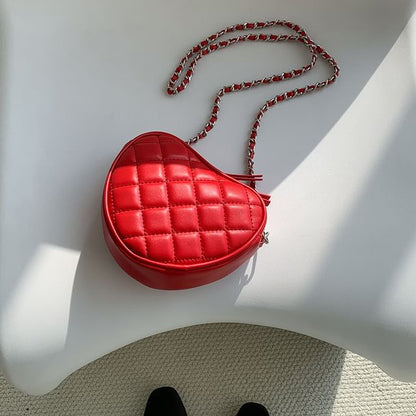 Strap Quilted Crossbody Bag Heart Chain