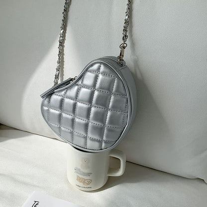 Strap Quilted Crossbody Bag Heart Chain
