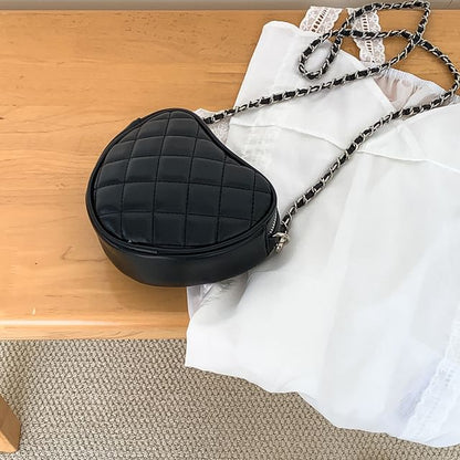 Strap Quilted Crossbody Bag Heart Chain