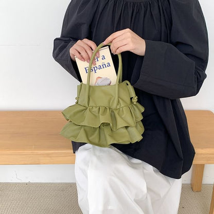 Top Handle Ruffle Faux Leather Crossbody Bag