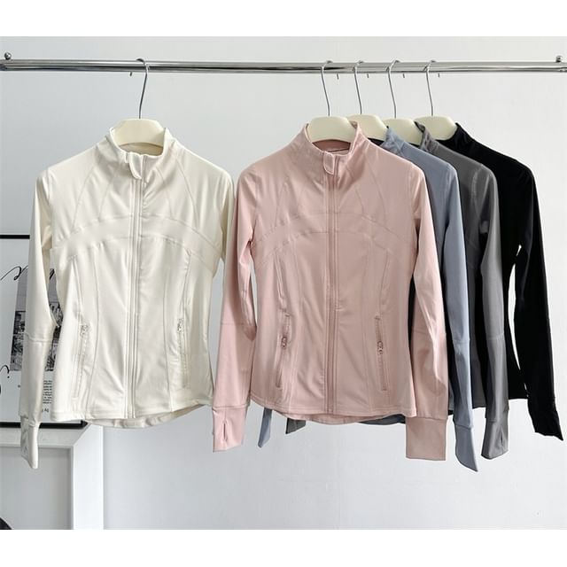 Stand Collar Plain Zip Yoga Jacket