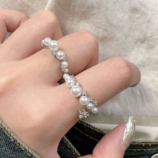 Faux Pearl Rhinestone Alloy Open Ring